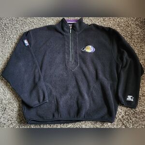 VTG Starter LA Lakers Black Fleece 1/4 Zip Pullover Sweatshirt Men's XL